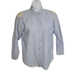 VINTAGE 80s sequined beaded fringe denim western button up‎ shirt M
